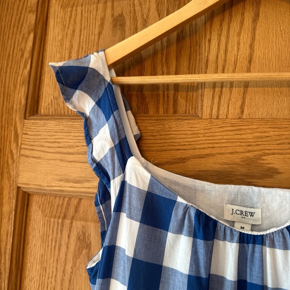 J. CREW Flutter-Sleeve Ruffle-Tiered Midi Dress Gingham Combo Blue White - Picture 3 of 9